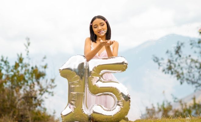 Vibrant,Moments,Of,A,Quinceañera.,3d,Letters,And,Bubbles,In